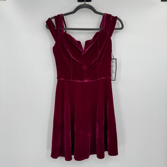 BCX Junior Velvet PinkCocktail Party Mini Dress Cold Shoulder Small NWT - Picture 2 of 11